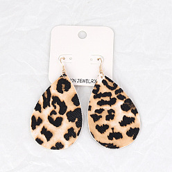 leopard print Leather Double-sided Embossed Drop-shaped Earrings for Fashionable and Personalized Look