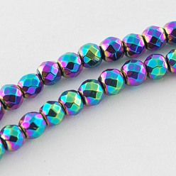 Multi-color Plated Non-magnetic Synthetic Hematite Beads Strands, Grade A, Faceted, Round, Multi-color Plated, 3x3mm, Hole: 1mm