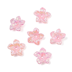 Pink УФ-покрытие, непрозрачная акриловая крышка для шарика, радужный, 5-лепестков цветка, розовые, 11x3.5 мм, отверстие : 1.2 мм