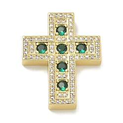 Зеленый Стойка металлическая латунная микропрофилированная кубическая циркония подвески, долговечный, без свинца и без кадмия, крест прелести, зелёные, 28x22.5x4.5 мм, отверстие : 2.5x4.5 мм