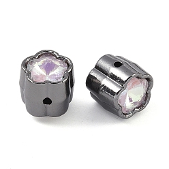 Misty Rose Alloy Beads, with Rhinestone, Flower, Black, Misty Rose, 10.5x10.5x12mm, Hole: 1.4mm