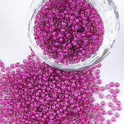 Camellia 12/0 Grade A Round Glass Seed Beads, Transparent Inside Colours, Camellia, 2x1.5mm, Hole: 0.7mm, about 48500pcs/pound
