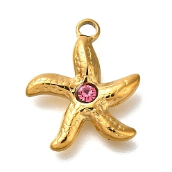 Роза Ионное покрытие (ip) 304 подвески из нержавеющей стали со стразами, морская звезда, реальный 14 k позолоченный, роза, 19x16x3 мм, отверстие : 2 мм