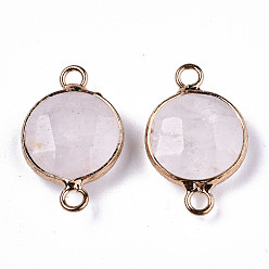 Quartz Crystal Quartz Crystal Links Connectors, Rock Crystal, with Light Gold Plated Brass Findings, Faceted, Flat Round, 23~24x15~15x5~6mm, Hole: 2mm