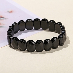 Obsidian Natural Obsidian Oval Bead Stretch Bracelets for Men Women, Inner Diameter: 2-3/8 inch(6cm)