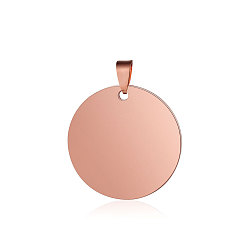 Rose Gold 201 Stainless Steel Pendants, Manual Polishing, Flat Round, Stamping Blank Tag, Rose Gold, 29.5~30x1.5mm, Hole: 8.5x3.5mm
