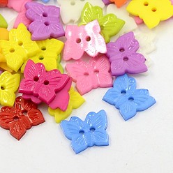 Mixed Color Acrylic Buttons, 2-Hole, Dyed, Butterfly, Mixed Color, 15x13x2mm, Hole: 1mm