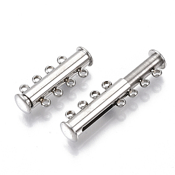 Stainless Steel Color 201 Stainless Steel Magnetic Slide Lock Clasps, 4 Strands, 8 Holes, Tube, Stainless Steel Color, 24.5x10x6.5mm, Hole: 1.6mm