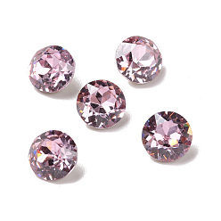 Light Rose Glass Rhinestone Cabochons, Pointed Back & Back Plated, Flat Round, Light Rose, 6x3.5mm