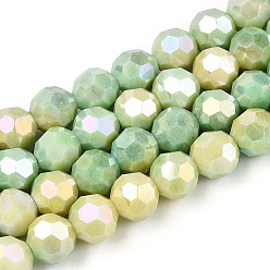 Зелено-Желтый Антикоррозийные гальванические стеклянные бусины, имитация драгоценных камней, круглые, с покрытием AB цвета, граненый(32 граненый), зеленый желтый, 10 мм, отверстие : 1.2 мм, около 37 шт / нитка, 14.96'' (38 см)