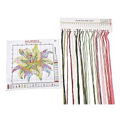 Colorful Lily Pattern DIY Cross Stitch Beginner Kits, Stamped Cross Stitch Kit, Including 11CT Printed Cotton Fabric, Embroidery Thread & Needles, Instructions, Colorful, Fabric: 260x260x1mm