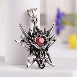 Antique Silver Retro 316 Surgical Stainless Steel Resin Rhinestone Star with Dragon Skull Gothic pendants, Antique Silver, 38.5x34.5x11mm, Hole: 5x8.5mm