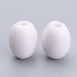 White Opaque Acrylic Beads, Oval, White, 14x11mm, Hole: 2mm, about 520pcs/500g