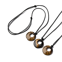 Тигровый глаз Кольцо натуральный тигровый глаз кулон черный вощеный шнур регулируемые ожерелья, 14.96~29.53 дюйм (38~75 см)