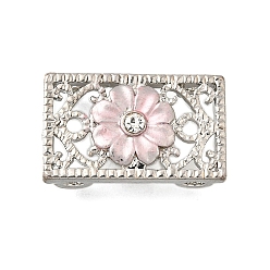 Розовый Латунный хрустальный стразы прямоугольник с цветочными многорядными звеньями, Эмаль стиле, без кадмия и без свинца, стойки покрытие, платина, туманная роза, 13x22x6 мм, отверстие : 2 мм