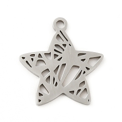 Stainless Steel Color 201 Stainless Steel Pendants, Hollow, Star, Stainless Steel Color, 16x15x1mm, Hole: 1.4mm