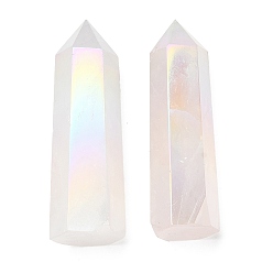 Rose Quartz Point Tower Electroplate Natural Rose Quartz Home Display Decoration, Healing Stone Wands, for Reiki Chakra Meditation Therapy Decos, Hexagon Prism, 50~60mm