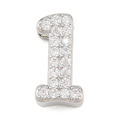 Number Латунные микро проложить кубического циркония подвески, числовые прелести, долгоиграющий, стойки покрытие, без свинца и без кадмия, платина, 1, 14x7x5 мм, отверстие : 10.5x2 мм