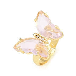 Pink Messing-Mikro pflastern Zirkonia Fingerringe, mit Glas, Schmetterling, Bleifrei und cadmium frei, langlebig überzogen, Gestell, echt 18 k vergoldet, rosa, us Größe 6 (16.5 mm)