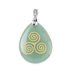 Зеленый Авантюрин Естественный зеленый авантюрин подвески, с реечной обшивкой латунными выводами, без кадмия и без свинца, очарование слезы, 31x25x5~7 мм, отверстие : 4.5x4 мм