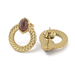 Amethyst Real 18K Gold Plated 304 Stainless Steel Ring Stud Earrings, with Natural Amethyst, Ion Plating(IP), 18.5x15.5mm