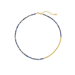 Black Agate Natural Lapis Lazuli & Stainless Steel Beaded Necklace, 17.72 inch(45cm)