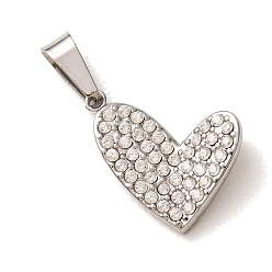 Stainless Steel Color 304 Stainless Steel Micro Pave Clear Cubic Zirconia Pendants, Heart Charms, Stainless Steel Color, 15.5x11.5x3mm, Hole: 5.5x2.5mm