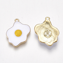 White Alloy Pendants, with Enamel, Fried Egg/Poached Egg, Light Gold, White, 23.5x19x3.5mm, Hole: 1.5mm