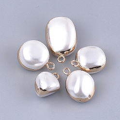 Creamy White Electroplate Shell Pearl Pendants, with Iron Findings, Dyed, Nuggets, Golden, Creamy White, 17~25x12~15x8~11mm, Hole: 2mm