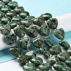 Vert Mer Moyen Jaspe de sésame naturel / perles de jaspe kiwi, avec des perles de rocaille, teint, cœur, vert de mer moyen, 14~15x15x6~6.5mm, Trou: 1.4mm, Environ 23~24 pcs/chapelet, 14.57'' (37 cm)