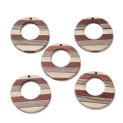 Colorful Wenge Wood & Sandalwood & White Ash Pendants, Donut Charms, Colorful, 38x3.5mm, Hole: 2mm, Inner Diameter: 19mm
