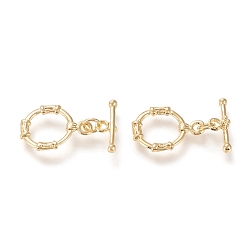 Real 18K Gold Plated Brass Toggle Clasps, with Jump Rings, Long-Lasting Plated, Ring, Real 18K Gold Plated, Ring: 20x15x2mm, Hole: 2mm, Bar: 17x6x3mm, Hole: 2.2mm