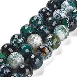 Teal Natural Fire Crackle Agate Beads Strands, Dyed & Heated, Round, Faceted, Teal, 13.5~14mm, Hole: 1.4mm, about 28~29pcs/strand, 15.16 inch(38.5cm)