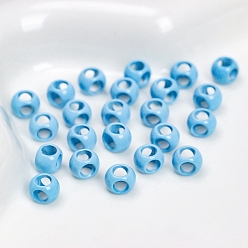 Light Sky Blue 4-Hole Baking Painted Alloy Beads, Cube, Light Sky Blue, 7x5mm, Hole: 3.5mm, 10pcs/bag
