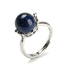 Ляпис-Лазурь Круглые регулируемые кольца из натурального лазурита, платиновое латунное кольцо, размер США 7 1/4 (17.5 мм)