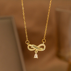 Золотой Подвеска в виде знака бесконечности из латуни с прозрачными кубическими циркониями и каплевидной кисточкой 304 цепочка из нержавеющей стали для женщин, золотые, 15.75 дюйм (40 см)