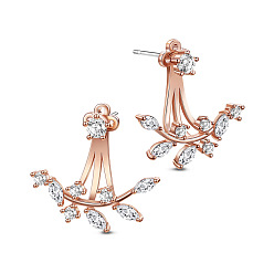 Rose Gold SHEGRACE Trendy Real 18K Gold Plated Brass Ear Jackets, with Micro Pave AAA Cubic Zirconia Twig, Rose Gold, 20mm