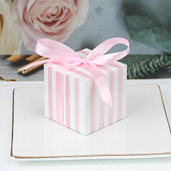 Pink Square Paper Striped Candy Storage Box with Ribbon, Candy Gift Bags Christmas Party Wedding Favors Bags, Pink, 5.5x5.5x5.5cm