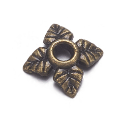 Antique Bronze Tibetan Style Alloy Bead Caps, Flower, 4-Petal, Cadmium Free & Nickel Free & Lead Free, Antique Bronze, 6x6x2mm, Hole: 1mm, about 7200pcs/1000g