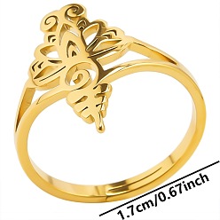 Golden 304 Stainless Steel Adjustable Ring, Yoga Lotus, Golden, Inner Diameter: 17mm
