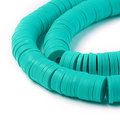 Medium Turquoise Flat Round Handmade Polymer Clay Beads, Disc Heishi Beads for Hawaiian Earring Bracelet Necklace Jewelry Making, Medium Turquoise, 6x1mm, Hole: 2mm, about 353~378pcs/strand, 17.7 inch