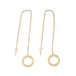 Golden Long Chain with Open Ring Dangle Stud Earrings, 304 Stainless Steel Ear Thread for Women, Golden, 101mm, Pin: 1mm