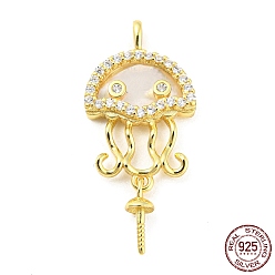 Real 18K Gold Plated Medusa Shape 925 Sterling Silverr Micro Pave Cubic Zirconia Cup Peg Bails, with Natural Shell Findings, Real 18K Gold Plated, 25x11.5x2.5mm, Hole: 2.5x1.4mm, Pin: 0.7mm