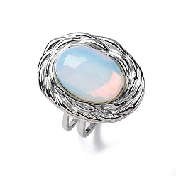 Опал Овальные опаловые перстни, 304 из нержавеющей стали Манжета кольца для женщин, цвет нержавеющей стали, овальный : 22x17.5 mm, регулируемый