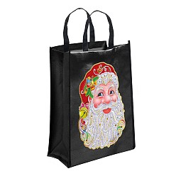 Santa Claus Christmas DIY Diamond Painting Handbag Kits, Including Canvas Bag, Resin Rhinestones, Pen, Tray & Glue Clay, Black, Santa Claus, 350x290mm