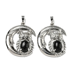 Обсидиан Природные подвески обсидиана, Подвески в виде совы со стойкой, латунь, луна, платина, без кадмия и без свинца, 38.5x31.5x8 мм, отверстие : 8x5 мм