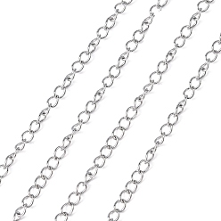 Stainless Steel Color 304 Stainless Steel Curb Chains, Twisted Chains, with Spool, Soldered, Stainless Steel Color, 4x3x0.45mm, about 82.02 Feet(25m)/roll