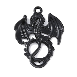 Noir Pendentifs en alliage, sans cadmium et sans nickel et sans plomb, Dragon, noir, 34x26.5x2mm, Trou: 2mm