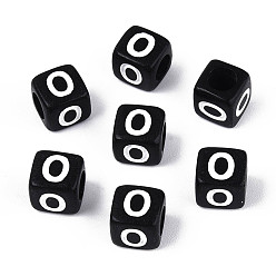 Letter O Начальные акриловые бусины с горизонтальной дырочкой, кубические, чёрные, Письмо O, 6x6x6 мм, отверстие : 3.5 мм, 3330 шт / 500 г