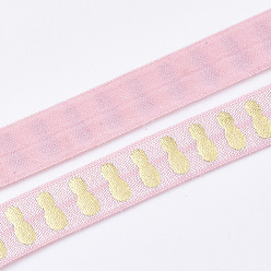 Pink Cuerda elástica plana, patrón de piña, rosa, 15~16x1 mm, aproximadamente 3.28 yardas (3 m) / rollo